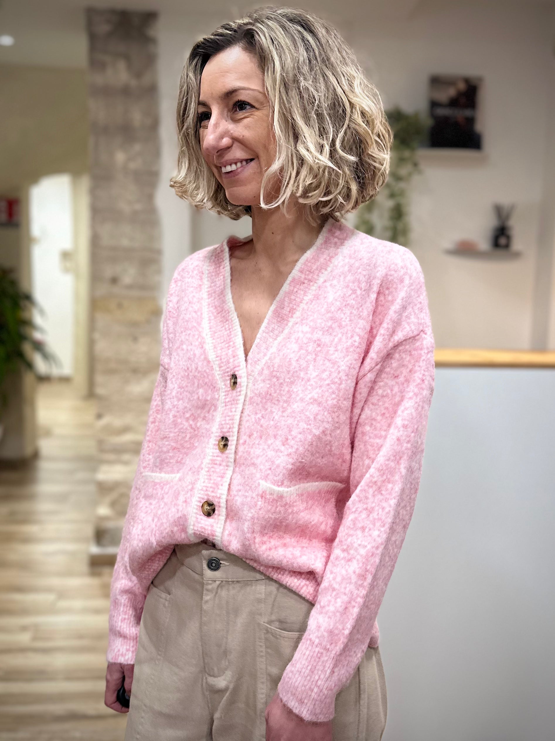 Gilet rose chiné casual chic femme