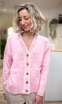 Finition contrastée col V cardigan rose chiné