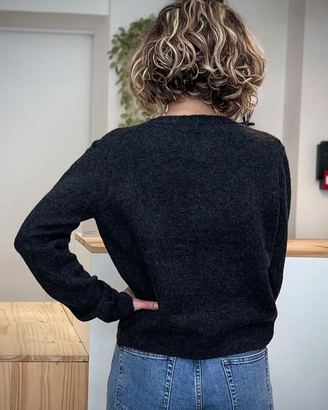 Vue de dos du gilet porté en pull col V