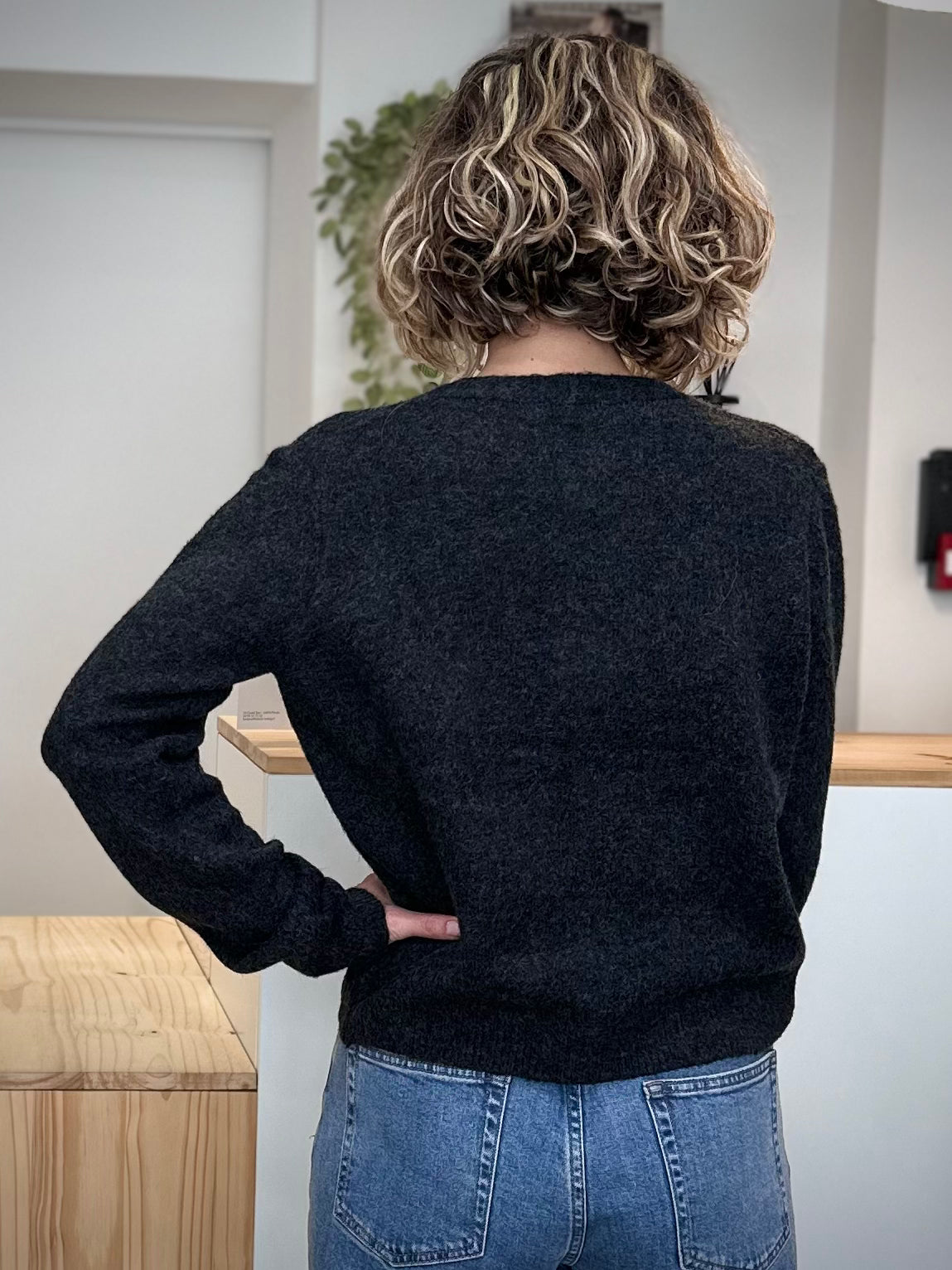 Vue de dos du gilet porté en pull col V