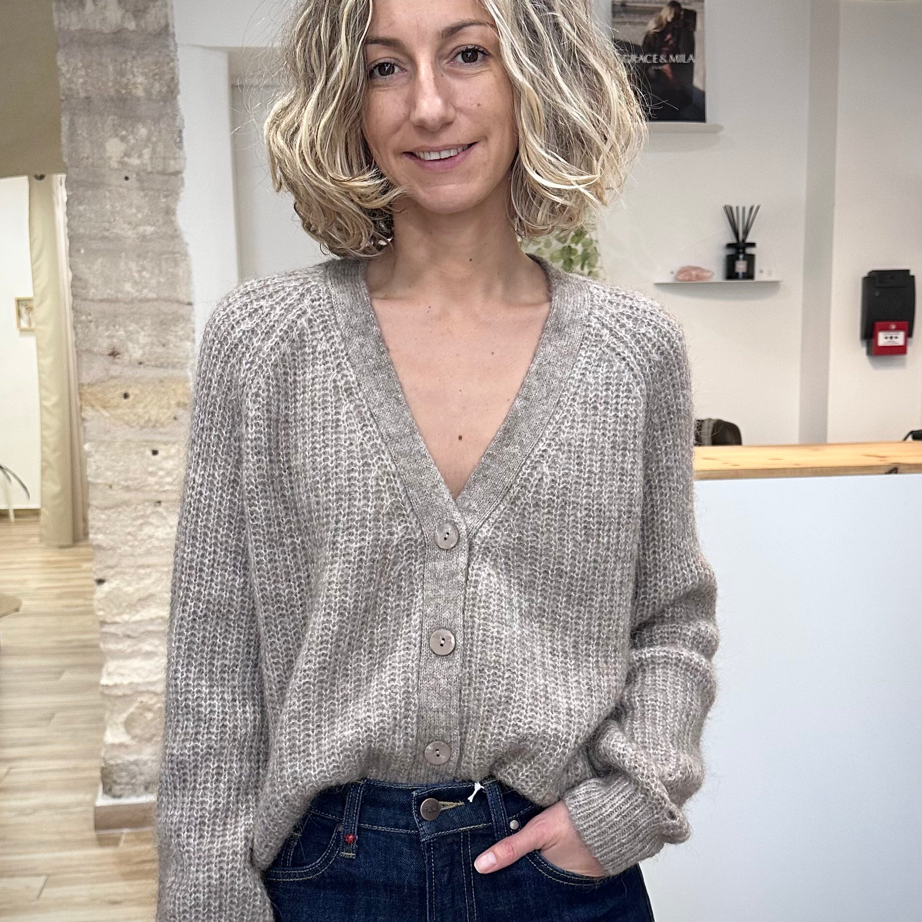 Cardigan SALUDA oversize à maille perlée