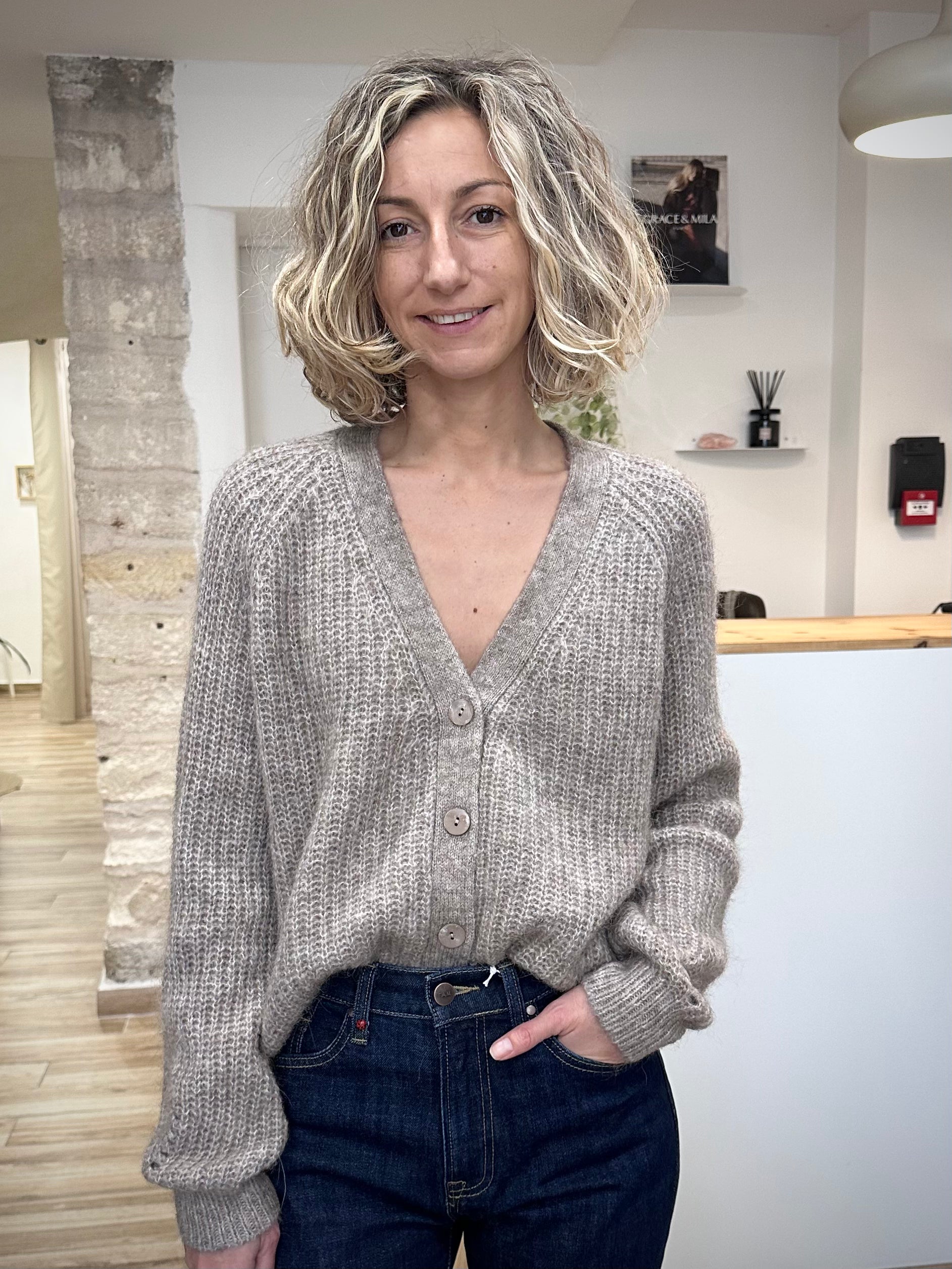 Cardigan SALUDA oversize à maille perlée