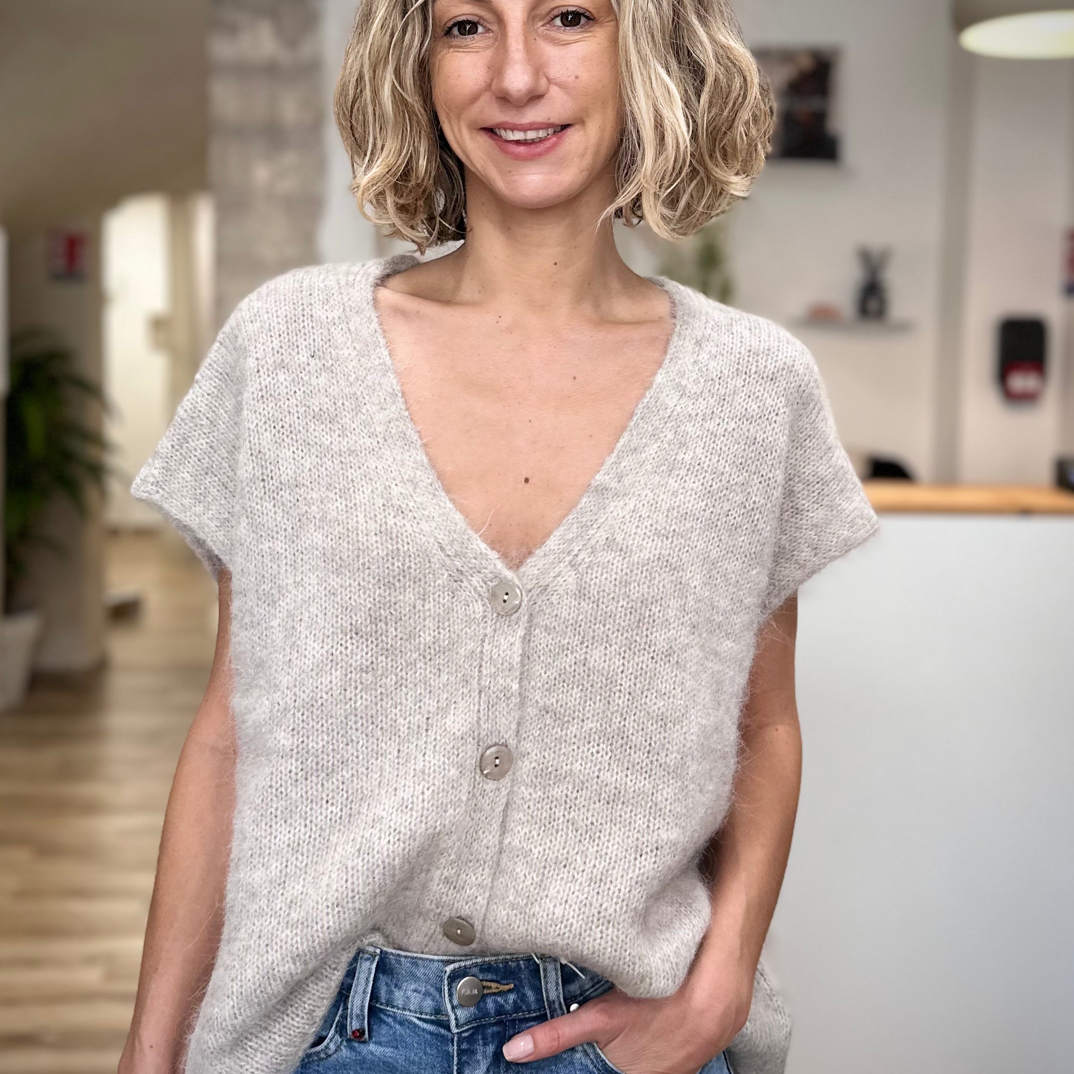 Cardigan femme en alpaga, coupe large et élégante