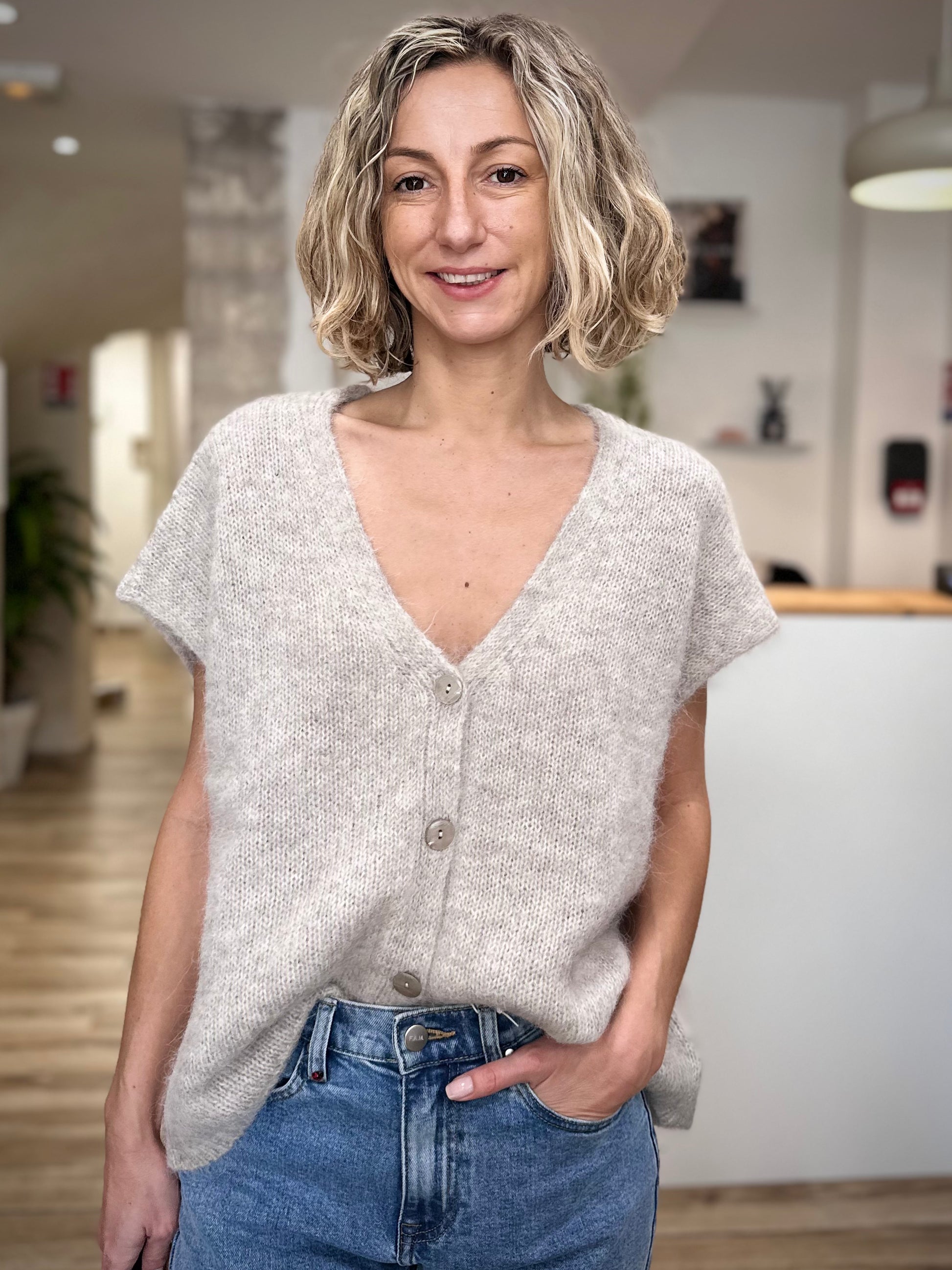 Cardigan femme en alpaga, coupe large et élégante