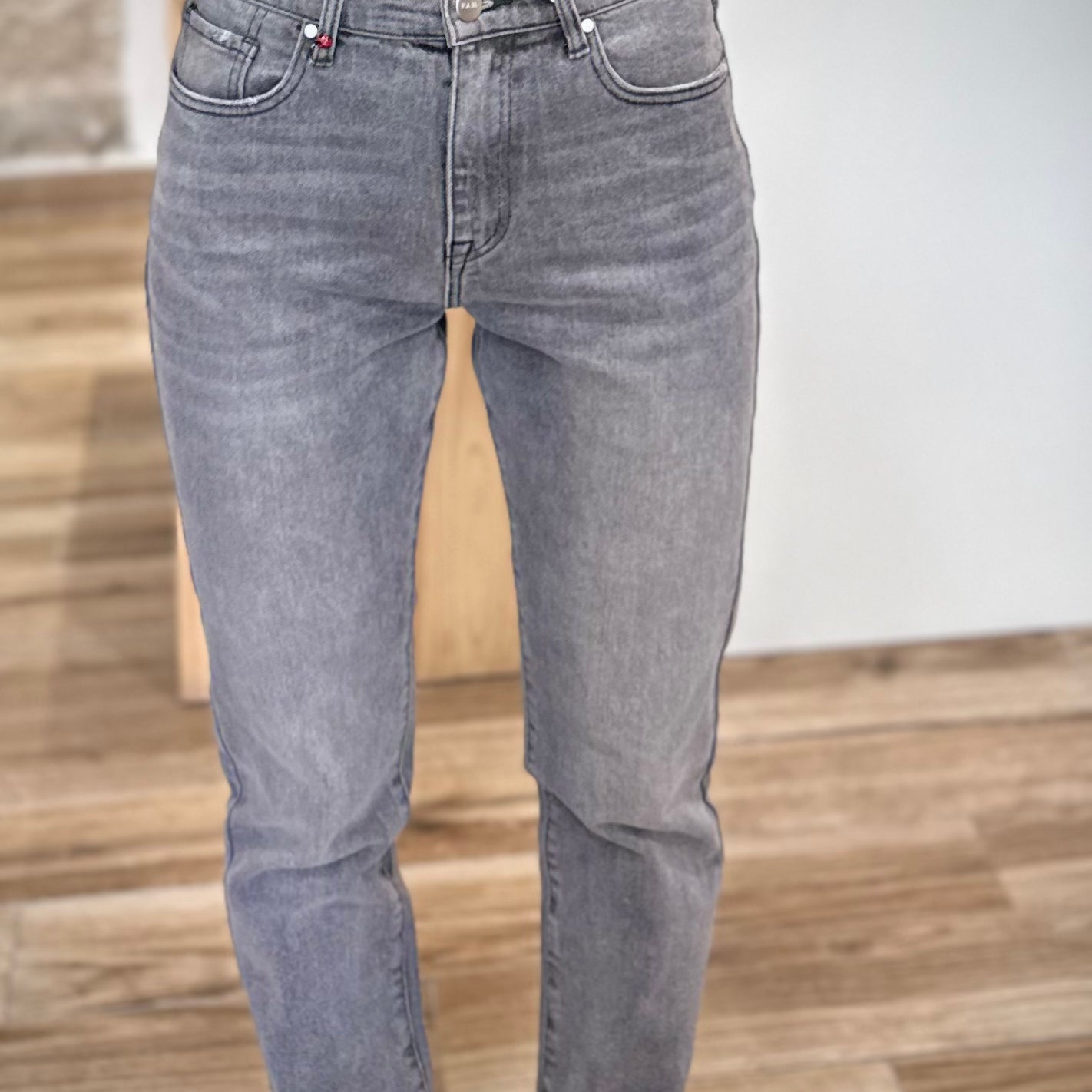 Jean Patricia coupe mom vintage gris clair femme