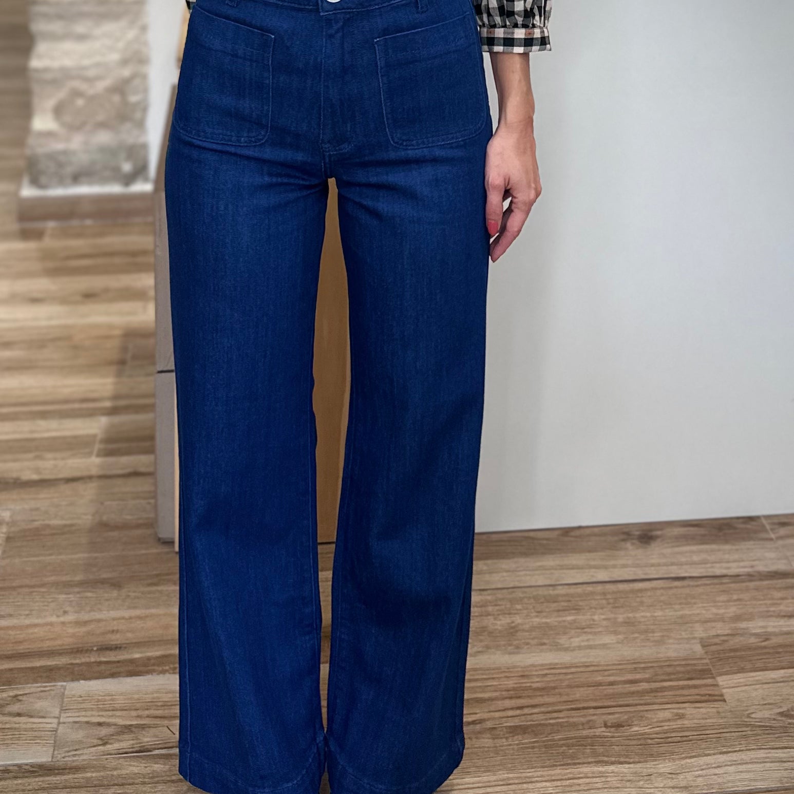 Jean évasé femme en coton doux avec poches plaquées