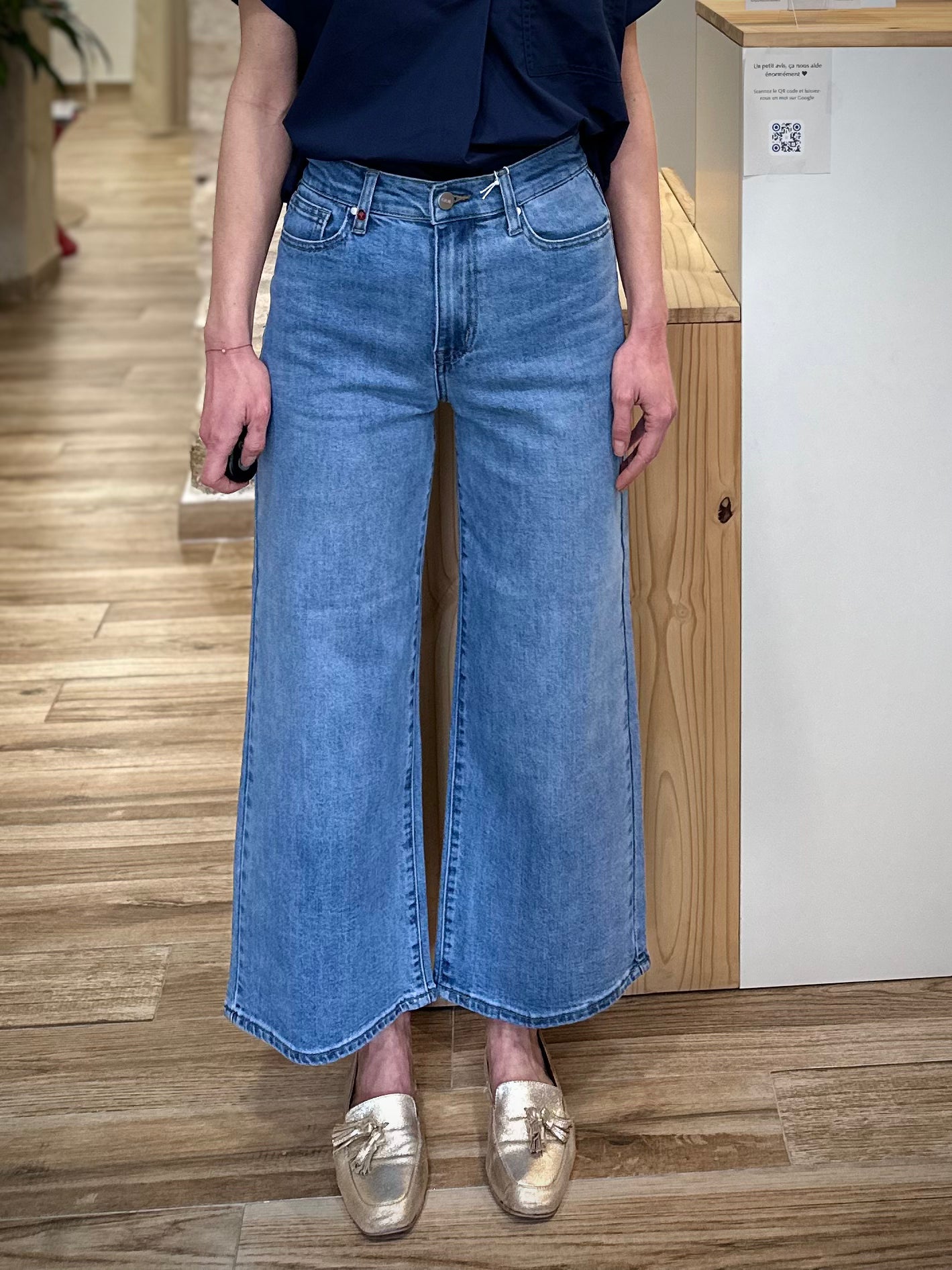 Jean large femme taille mi-haute