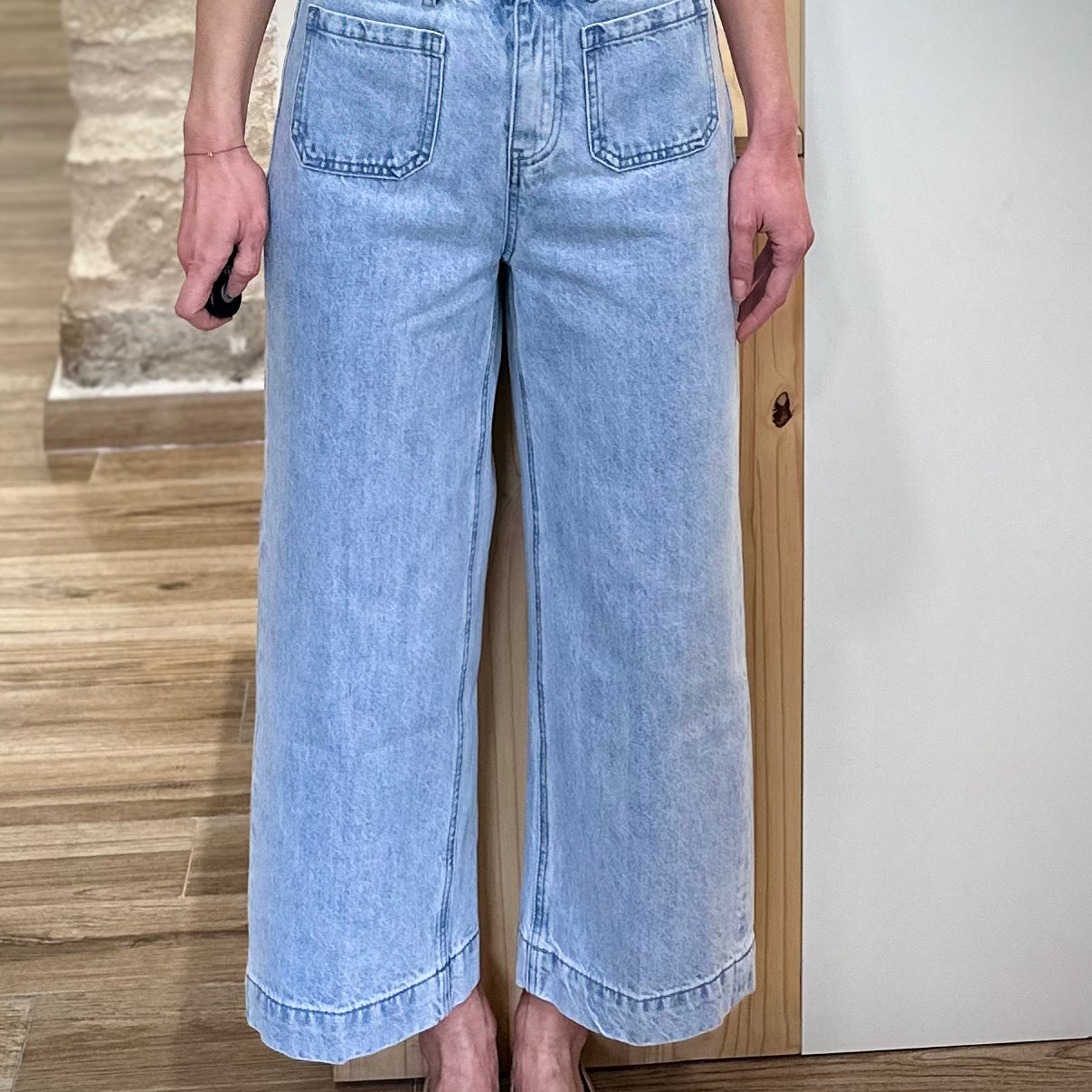 Jean 7/8e femme taille haute bleu clair