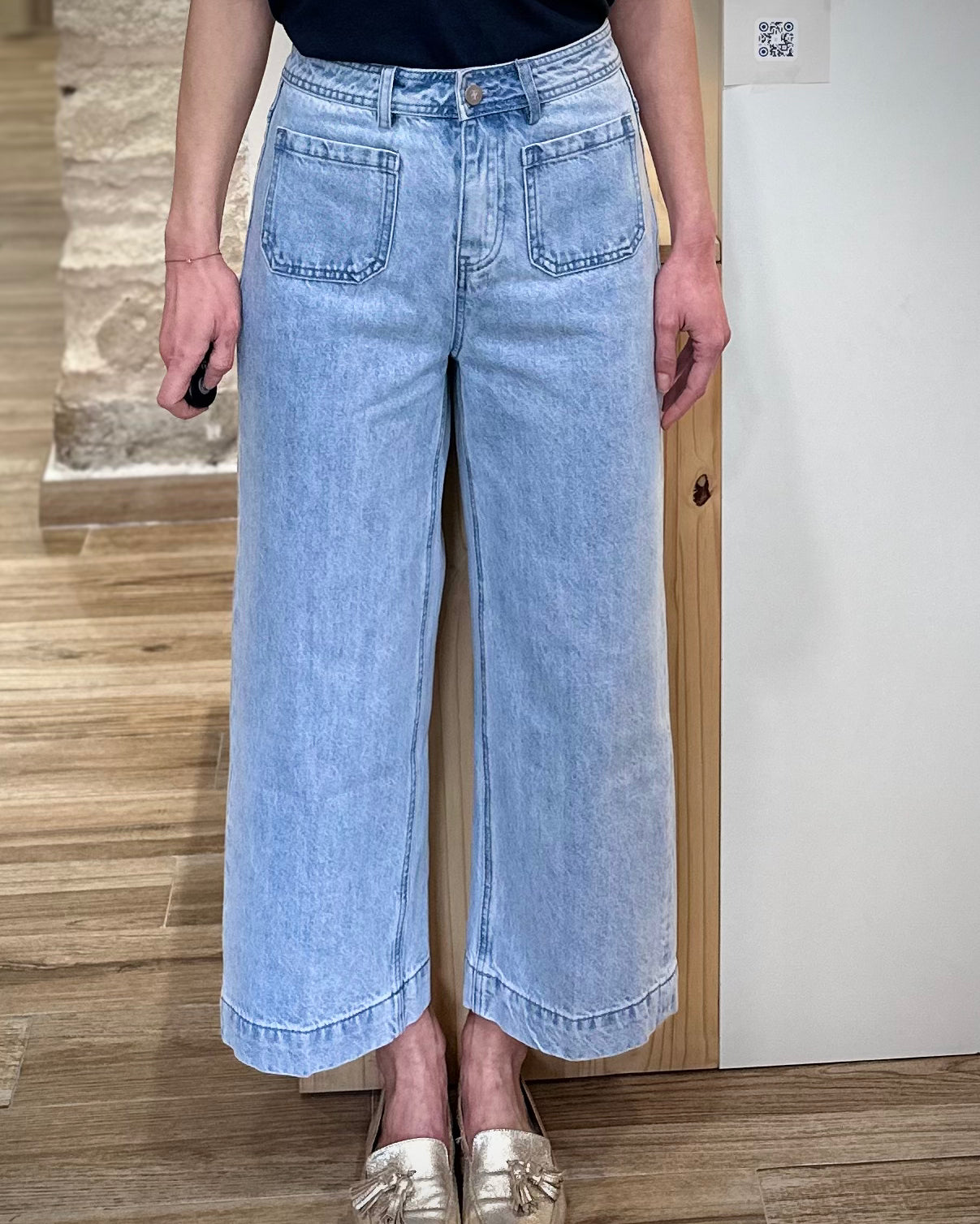 Jean 7/8e femme taille haute bleu clair