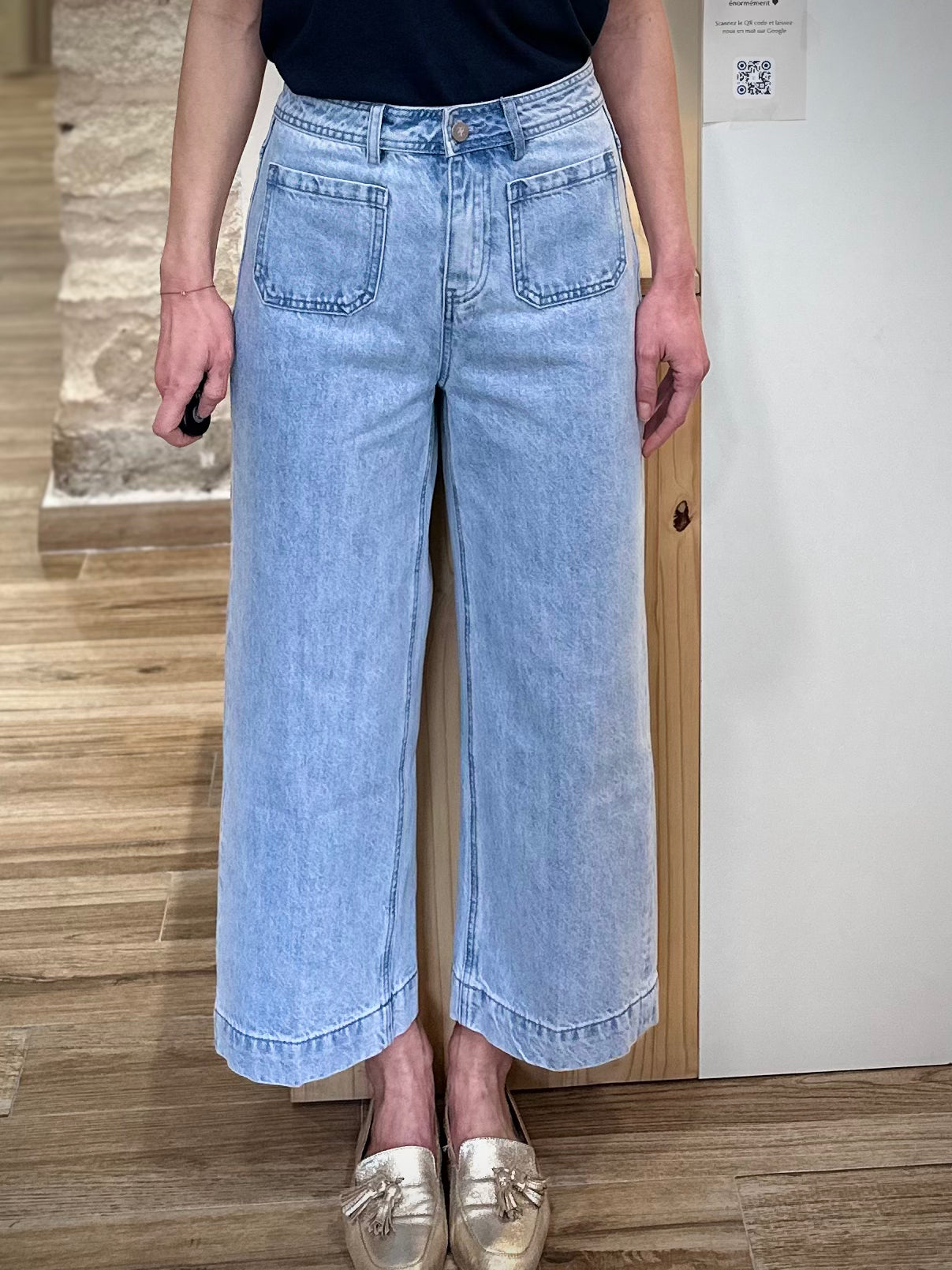 Jean 7/8e femme taille haute bleu clair