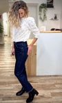 Jean mom indigo coupe cropped vu de profil
