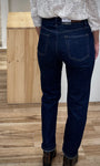 Vue arrière jean mom indigo femme 