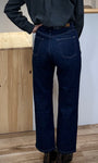 Vue de dos jean droit indigo taille haute