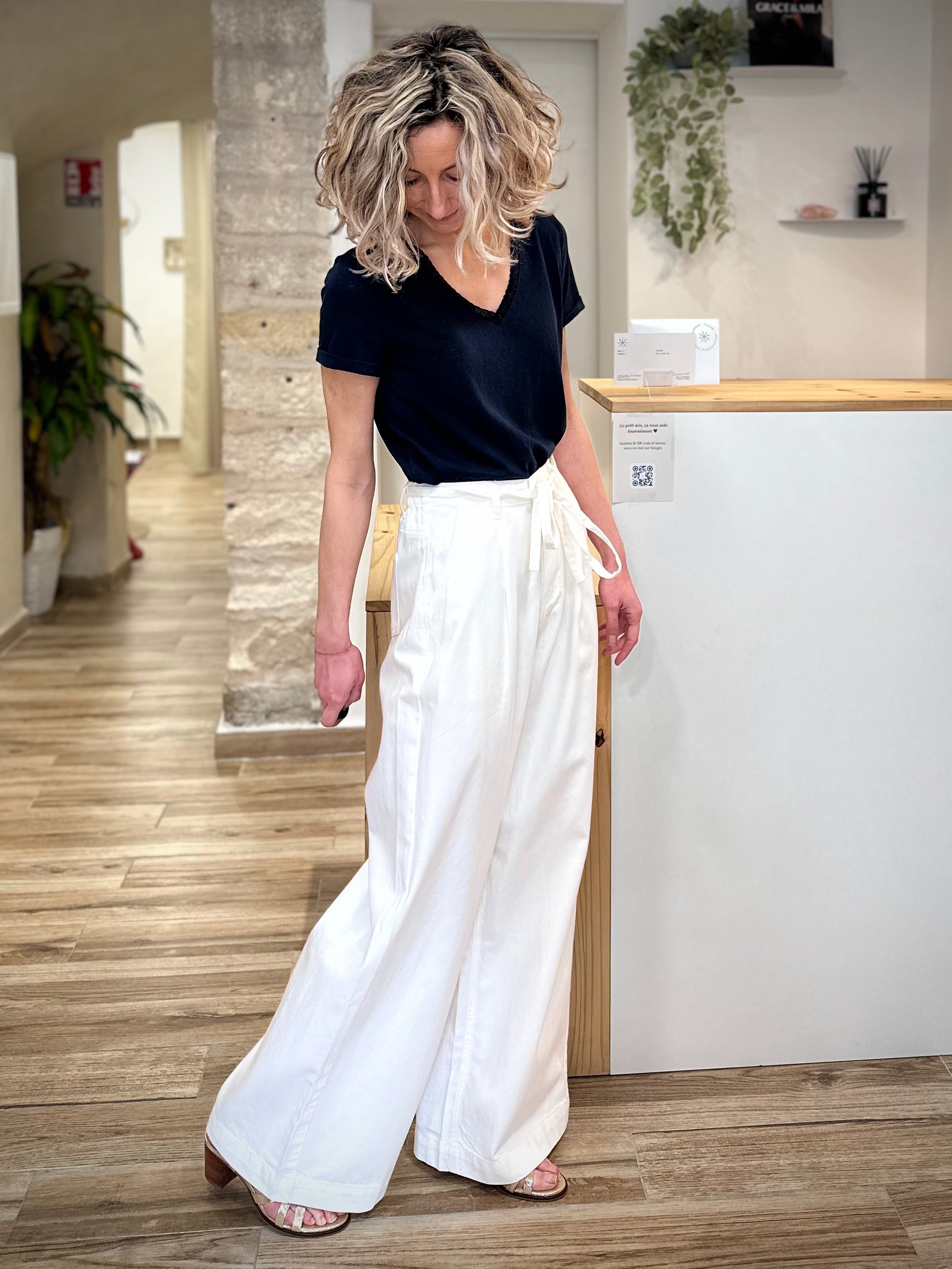 Jean fluide femme jambes larges blanches