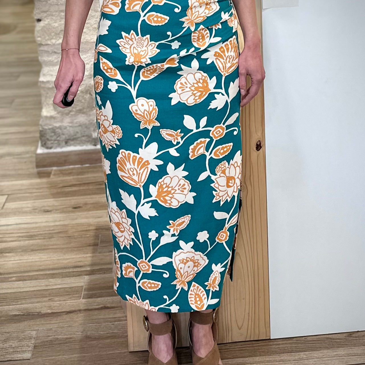 Jupe longue fluide imprimé floral taille haute 