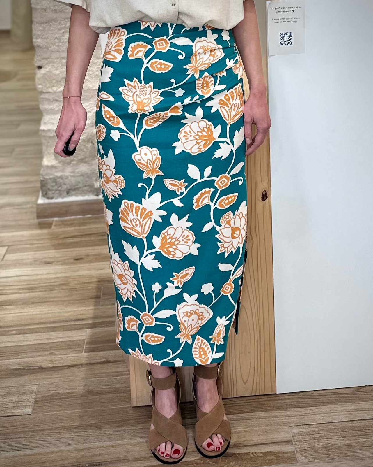 Jupe longue fluide imprimé floral taille haute 