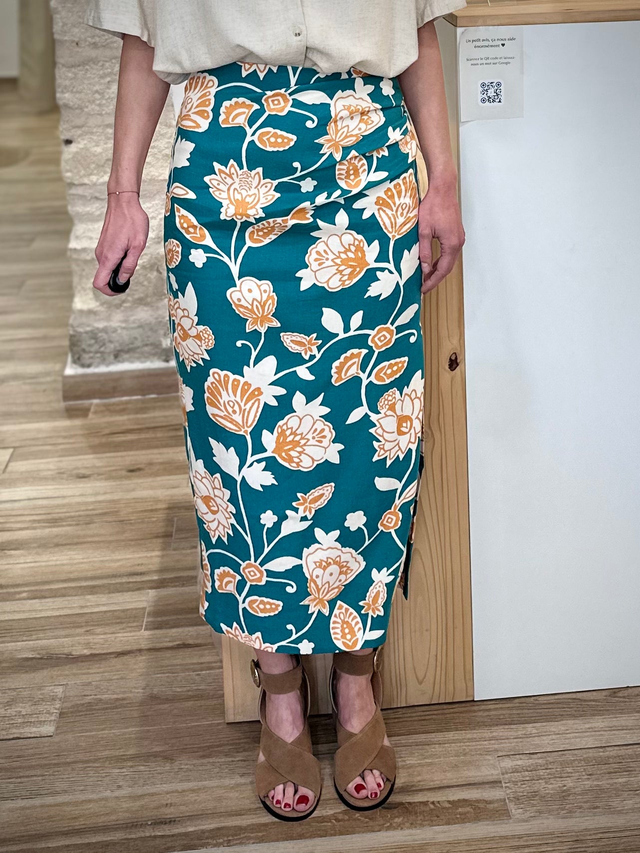 Jupe longue fluide imprimé floral taille haute 