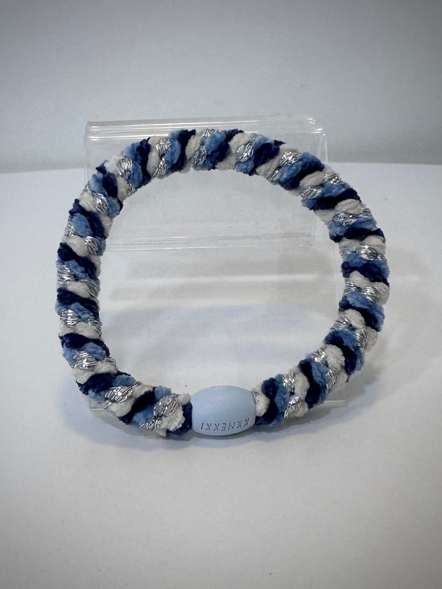 Elastique cheveux Kknekki velours bleu argenté et blanc