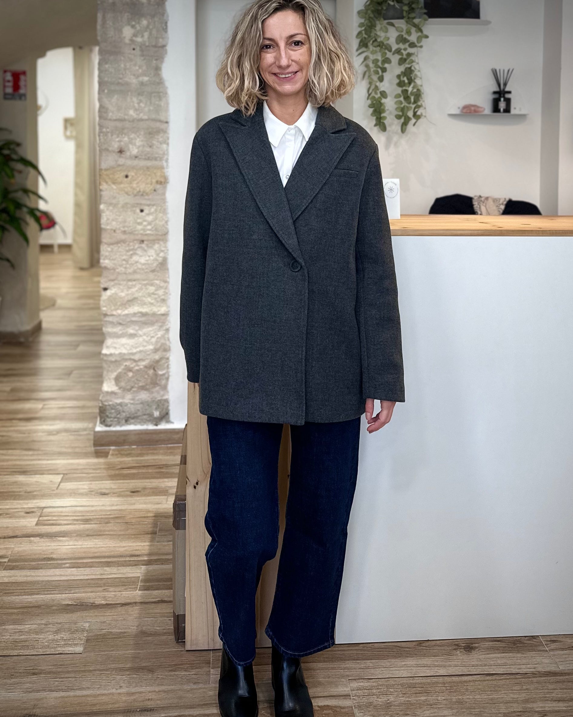 Manteau gris chic femme coupe droite regular fit