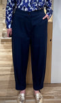Pantalon bleu marine femme coupe barrel