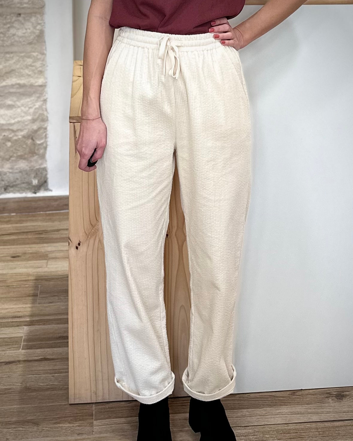 Pantalon LIBERTY écru coupe fluide