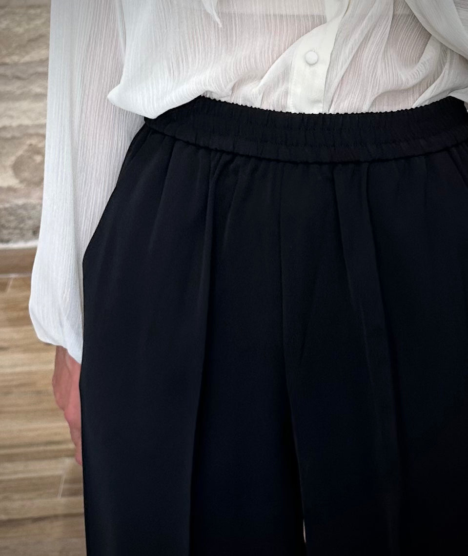 Pantalon noir taille élastiquée femme décontracté chic