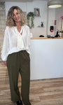 Pantalon vert forêt taille élastiquée décontracté chic