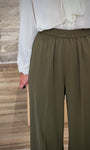 Zoom taille élastiquée pantalon vert fluide femme