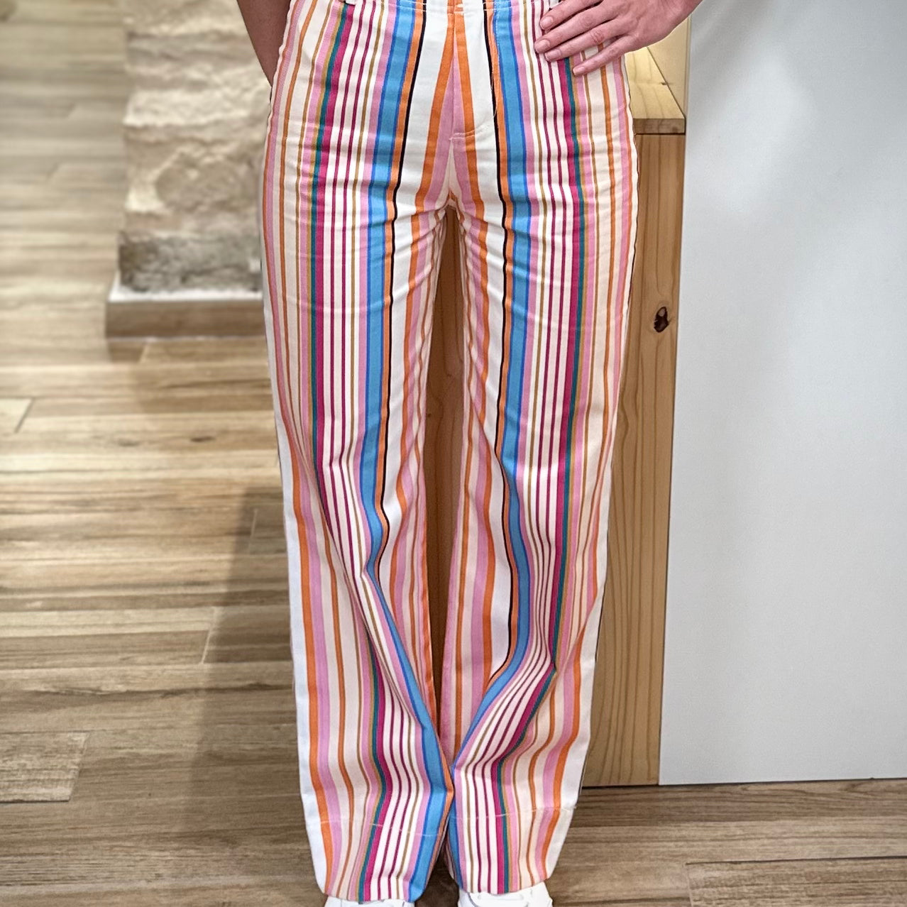 Pantalon rayé femme coupe longue élégante