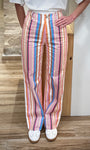 Pantalon rayé femme coupe longue élégante
