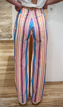 Pantalon taille haute femme rayures colorées de dos