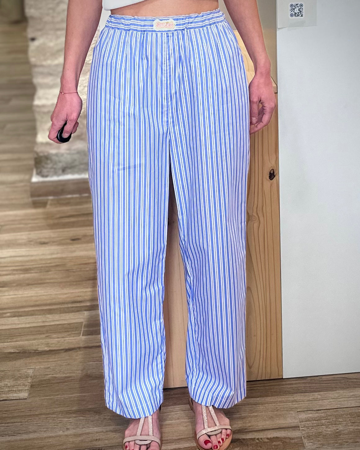 Pantalon rayures verticales femme été 