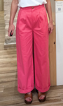 Pantalon taille haute rose femme coupe ample
