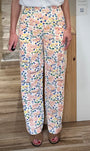 Pantalon taille haute femme avec broderies multicolores