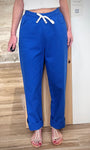 Pantalon femme taille haute bleu casual chic 