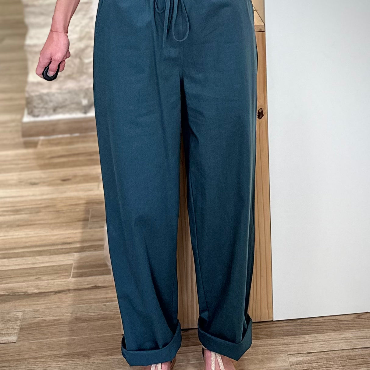 Pantalon vert émeraude fluide en coton 