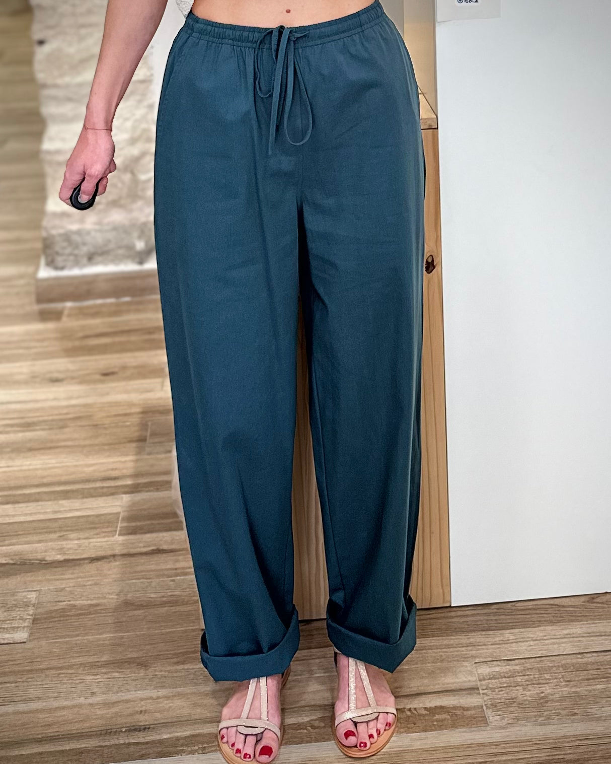 Pantalon vert émeraude fluide en coton 