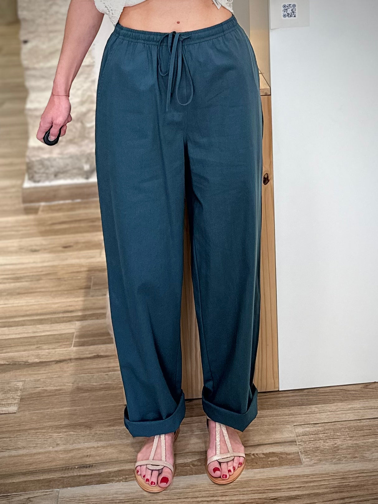 Pantalon vert émeraude fluide en coton 