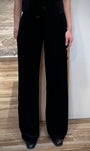 Pantalon noir en velours, coupe droite et taille haute