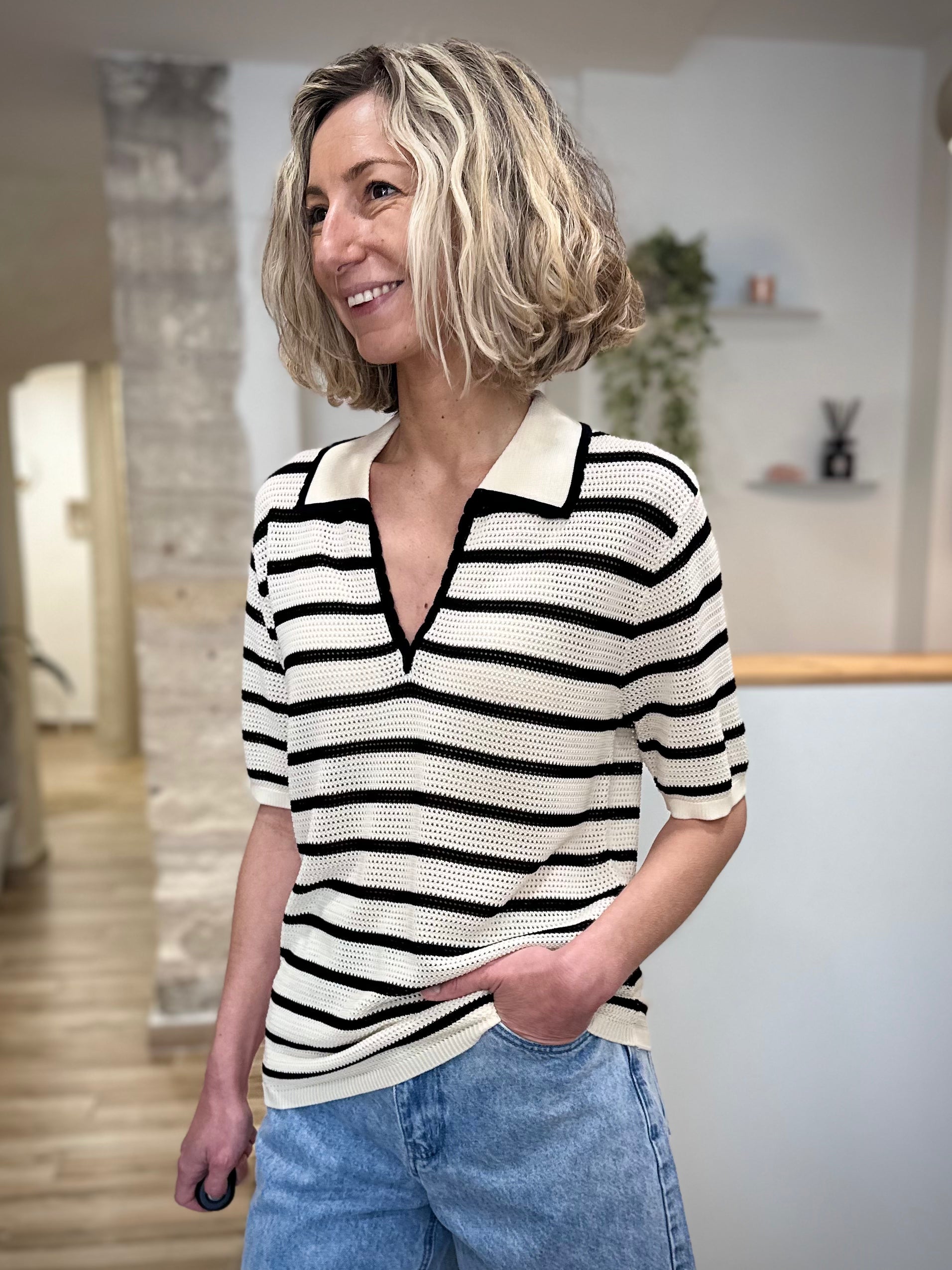 Polo maille légère femme coupe droite 
