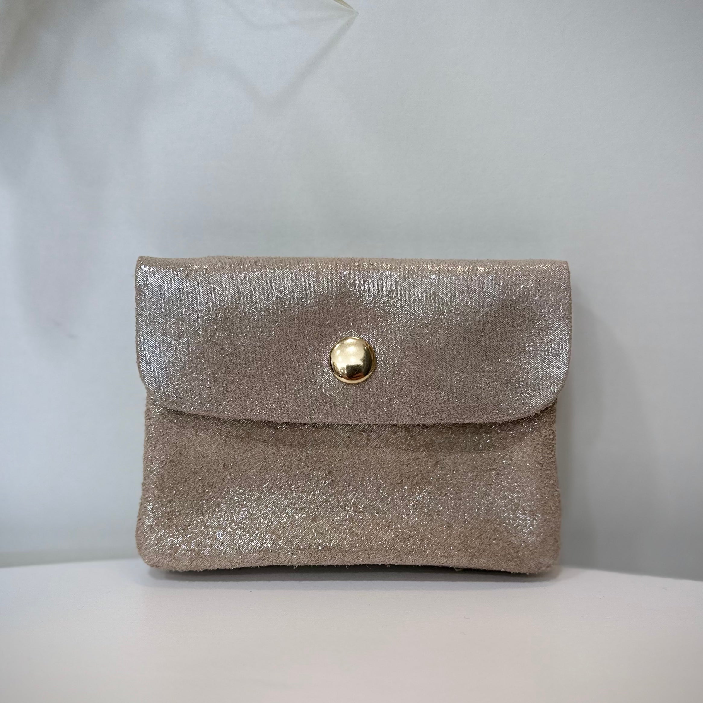 Porte-monnaie en cuir beige irisé modèle Solea lumineux 