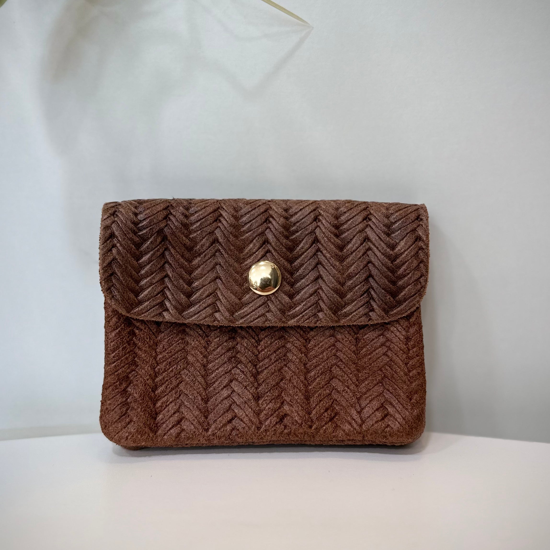 Porte-monnaie en cuir chevron camel modèle Solea 