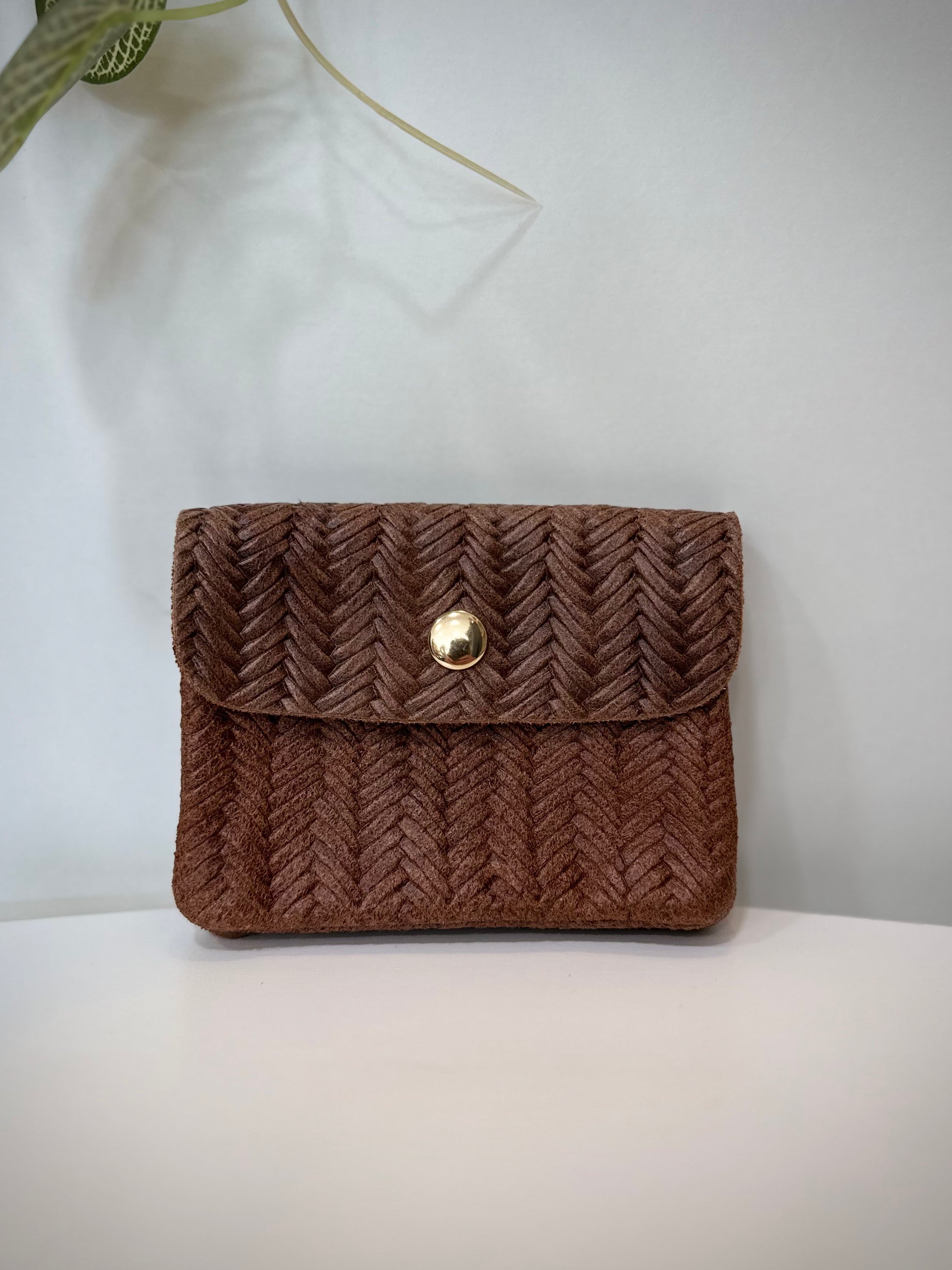 Porte-monnaie en cuir chevron camel modèle Solea 
