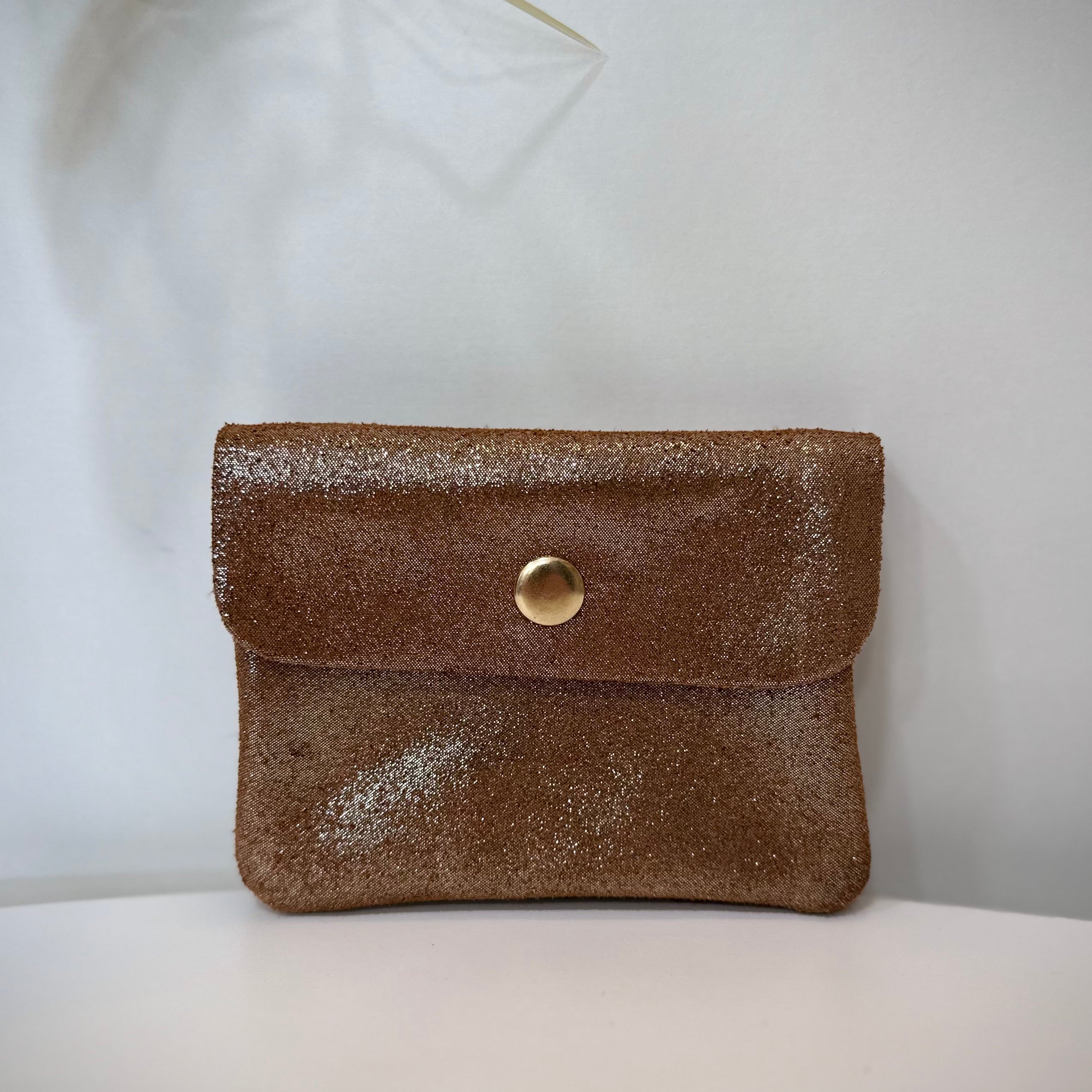 Porte-monnaie en cuir cognac irisé modèle Solea lumineux 