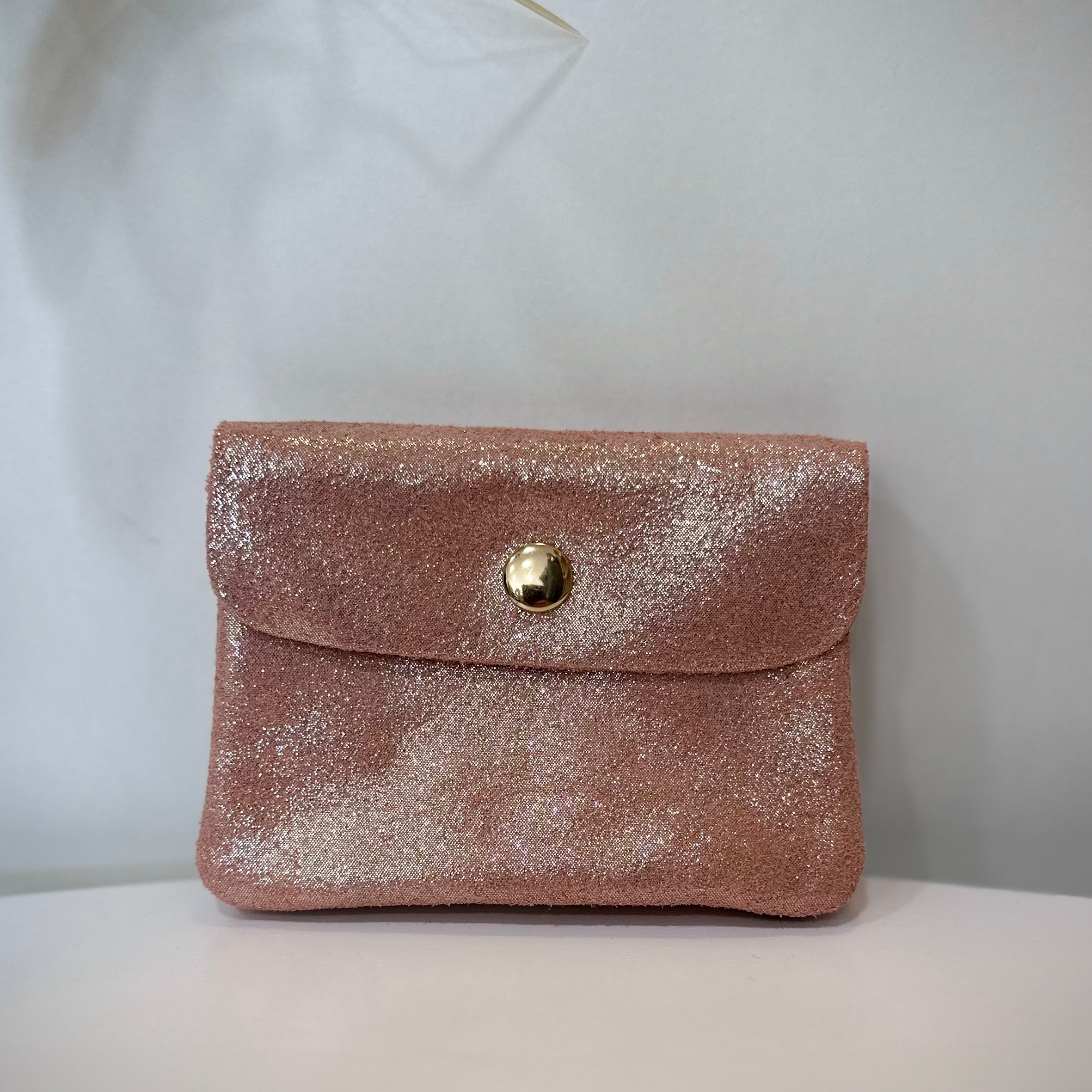 Porte-monnaie en cuir corail irisé modèle Solea lumineux 