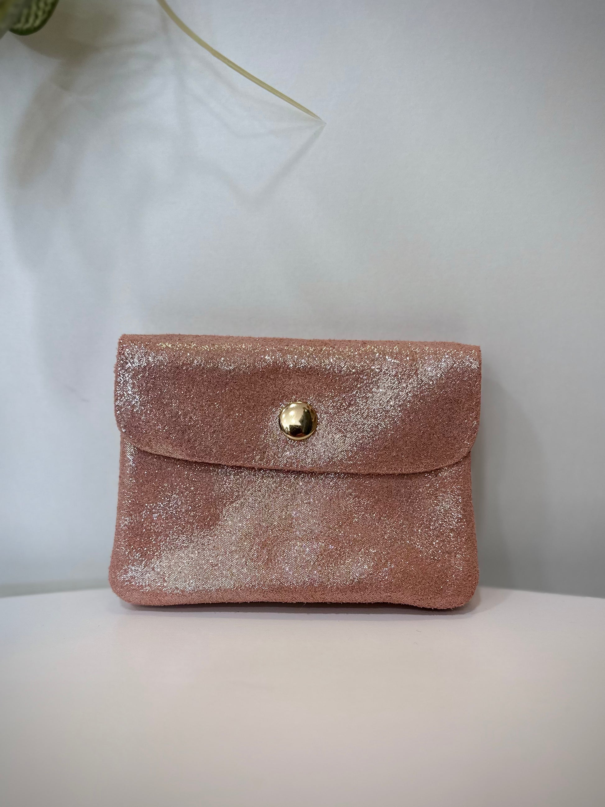 Porte-monnaie en cuir corail irisé modèle Solea lumineux 