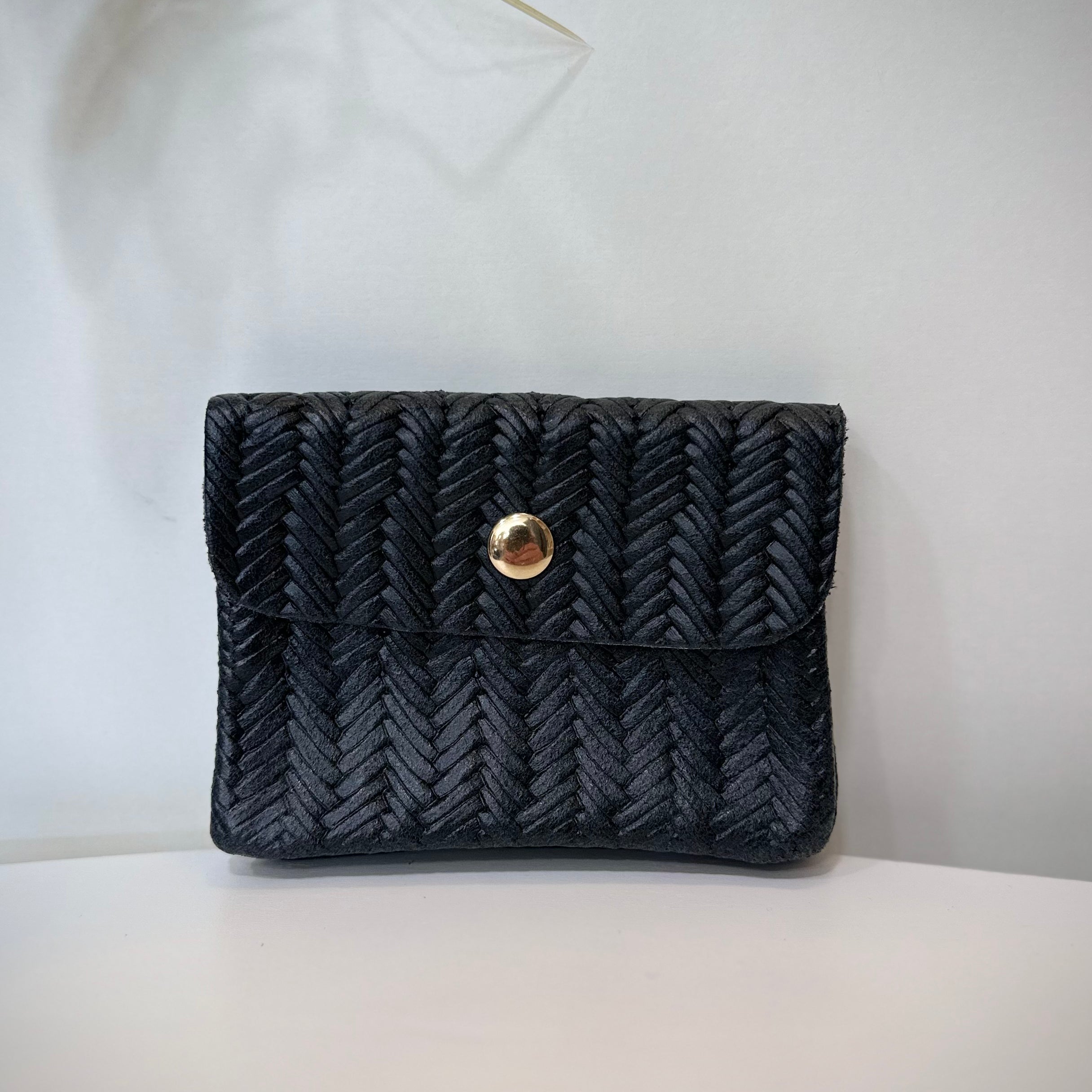 Porte-monnaie en cuir chevron noir modèle Solea 