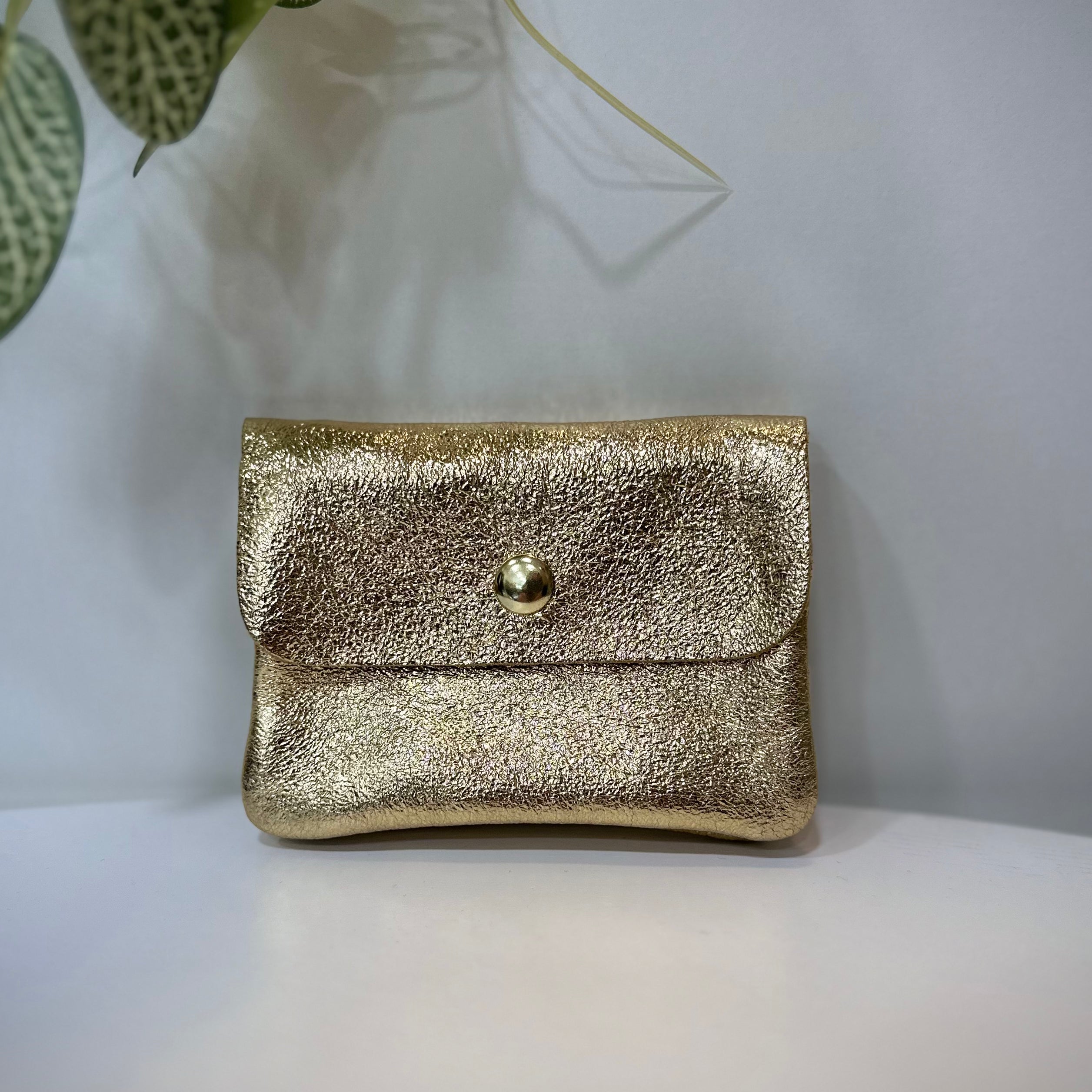 Porte-monnaie en cuir irisé doré modèle Solea sur fond clair