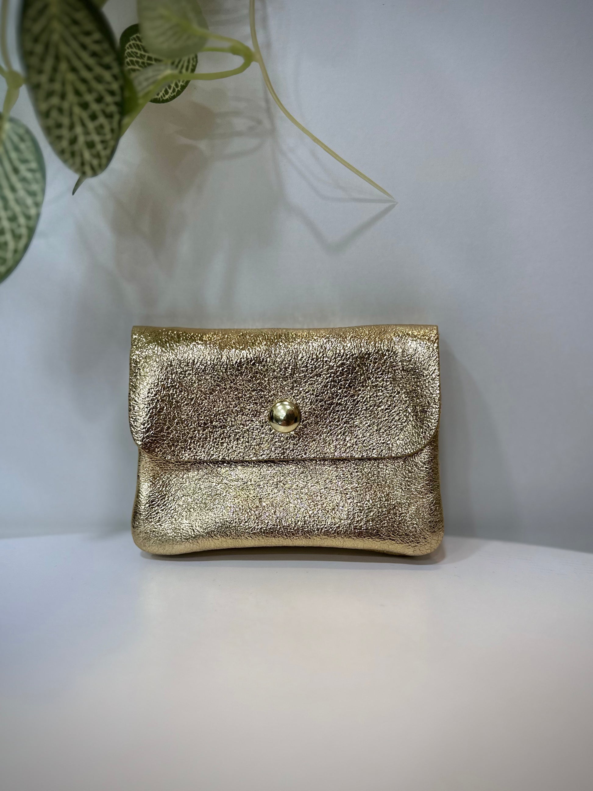 Porte-monnaie en cuir irisé doré modèle Solea sur fond clair