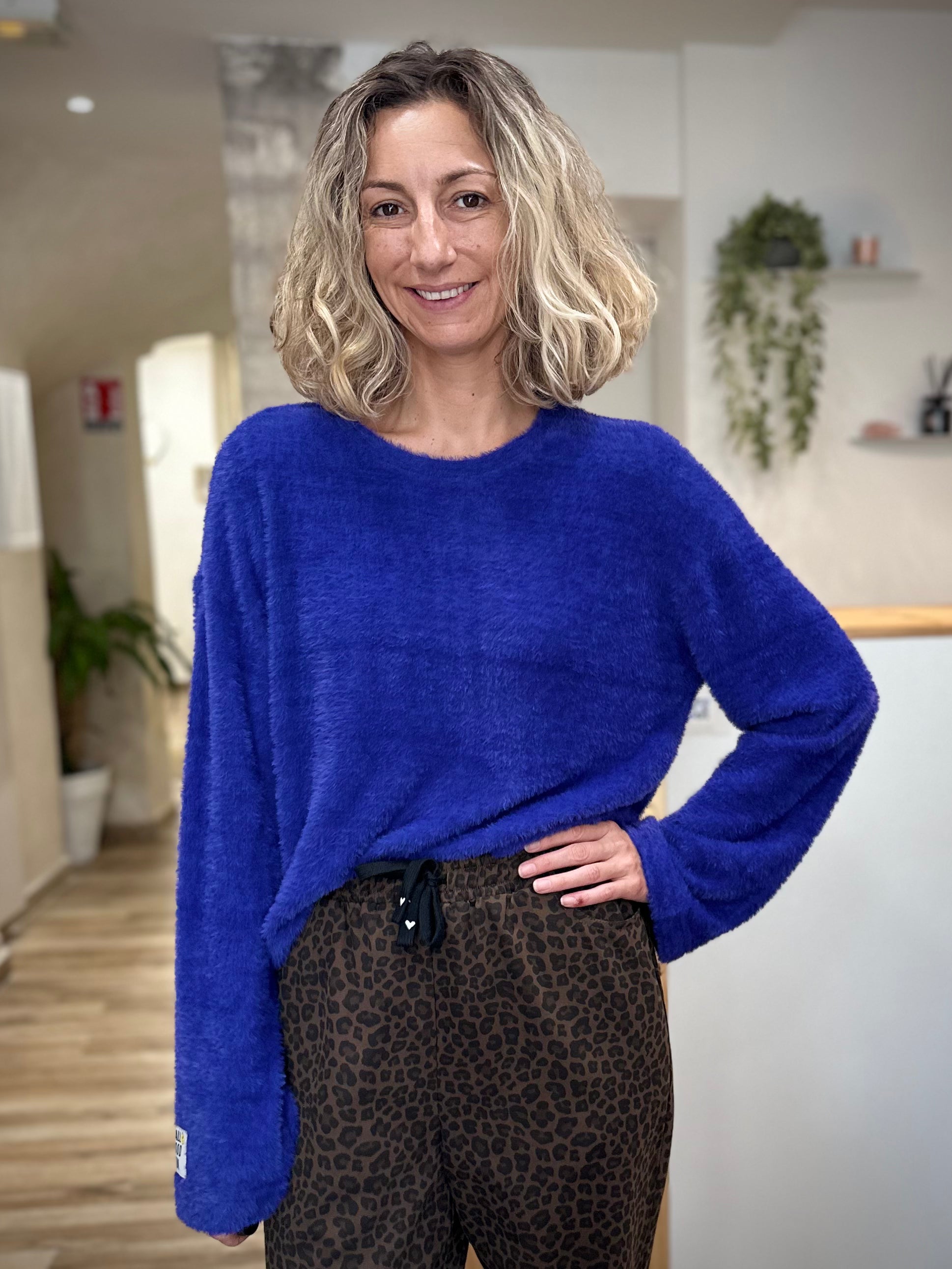 Pull femme bleu cocooning NAELLE en matière douce